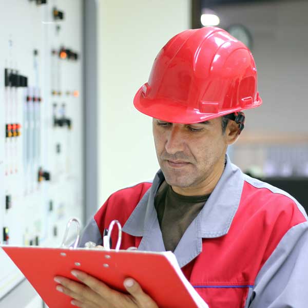 Chemical Engineer Reviewing Numbers at Facility